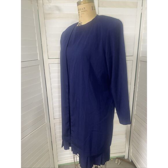 Vintage 80s Women’s Blue Two Piece Sheath Dress Blazer Set Size 14 Union Made - Picture 4 of 10